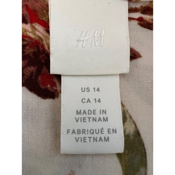 HM Shirt Dress Size 14 White Beige Floral Long Sleeve Mini Button Bohemian - Picture 11 of 13